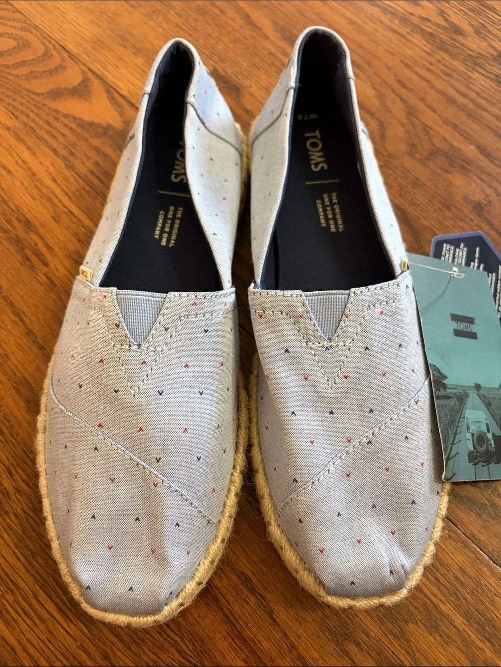 Toms Light Blue Canvas Espadrille Slip-Ons with Tiny Red & Navy Detail